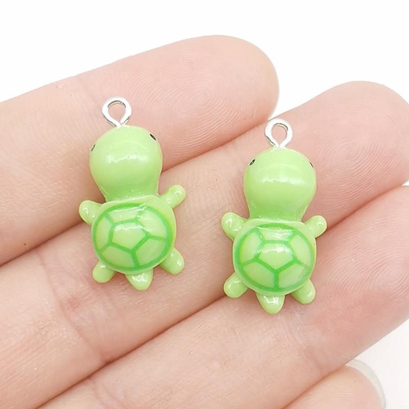 5pcs Cute Mini Fun Green Turtle Charms Animal Resin Pendant for Jewelry Making Accessories DIY Earrings Necklace Keychain