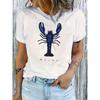 Blue Lobster MAINE Printed T-shirt Loose Short Sleeve Simple Literary Style Ladies Casual Shirt
