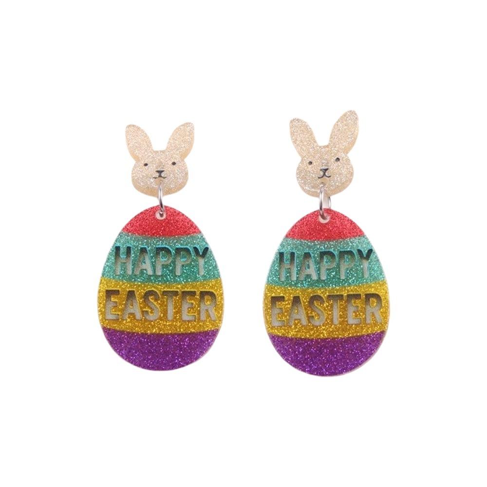 Acrylic Bunny Pendant Earrings Cartoon Easter Egg Dangle Earrings Fashion Easter Egg Earrings  Men