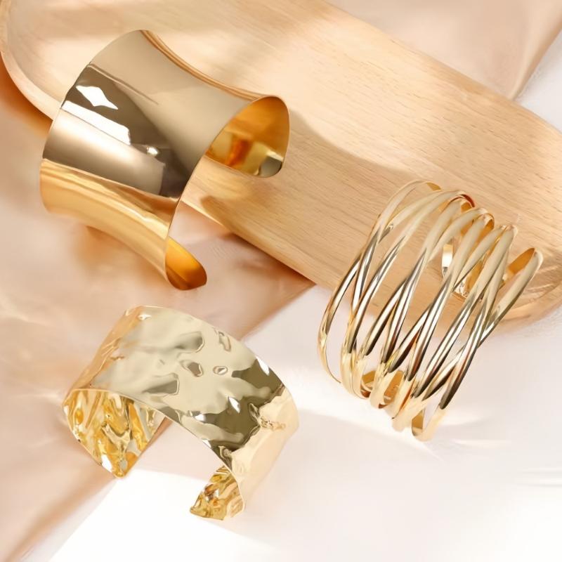 Chunky Gold Color Cuff Bracelets For Women Irregular Minimalist Bangle Bracelets Open Wide Bangle Arm Cuff Jewelry
