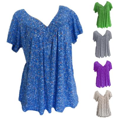 Women T-shirts V Neck Breathable Plus Size Flower Print T-shirts