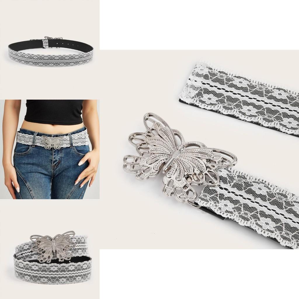 Womens Belt With Butterfly Buckle And Lace Decor For Casual Fashion