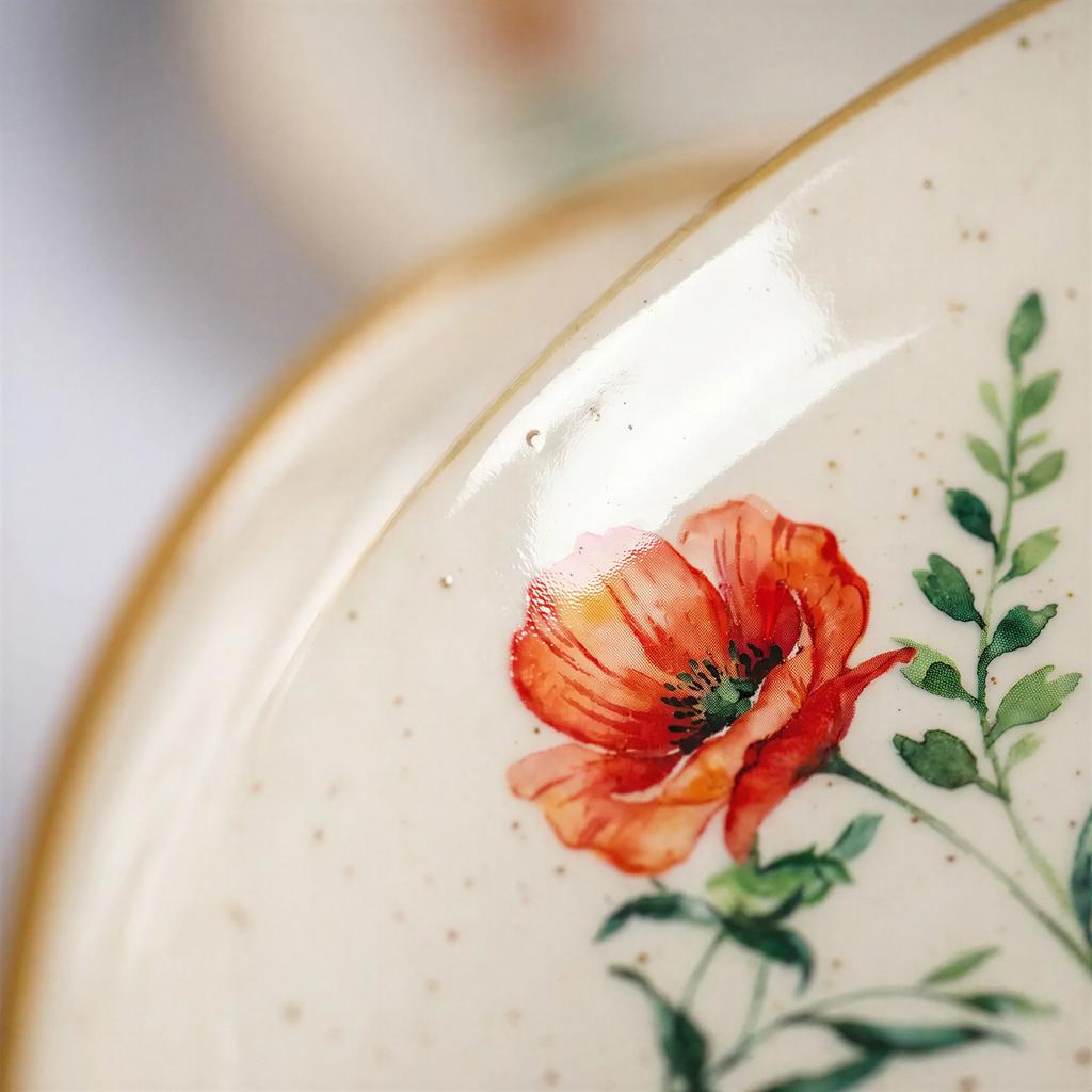 PLATES 6 pcs LARGE DINNER PLATES 27cm CERAMICS WILD FLOWERS POPPIES