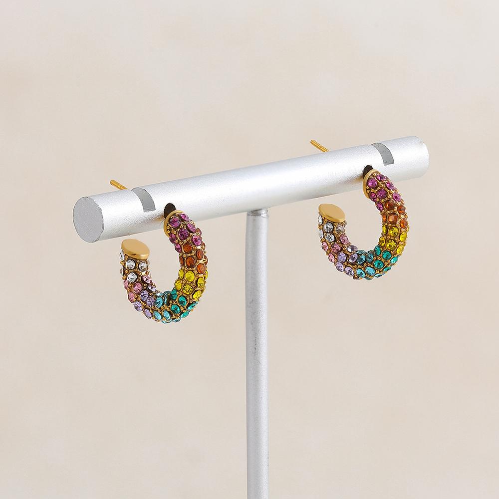 Exquisite Colorful CZ Hoop Earrings Stainless Steel with Cubic Zirconia Round Circle Ear Buckle Luxury Women Jewelry Party Gifts