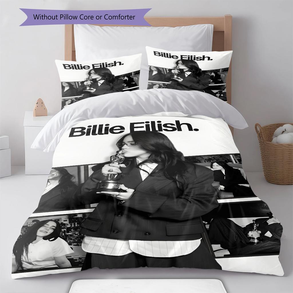Billie Eilish Pattern Bedding,Quilt Set Quilt Cover Pillowcase Home Birthday Gift (1 * Duvet Cover + 2 * Pillowcase, Without Core)