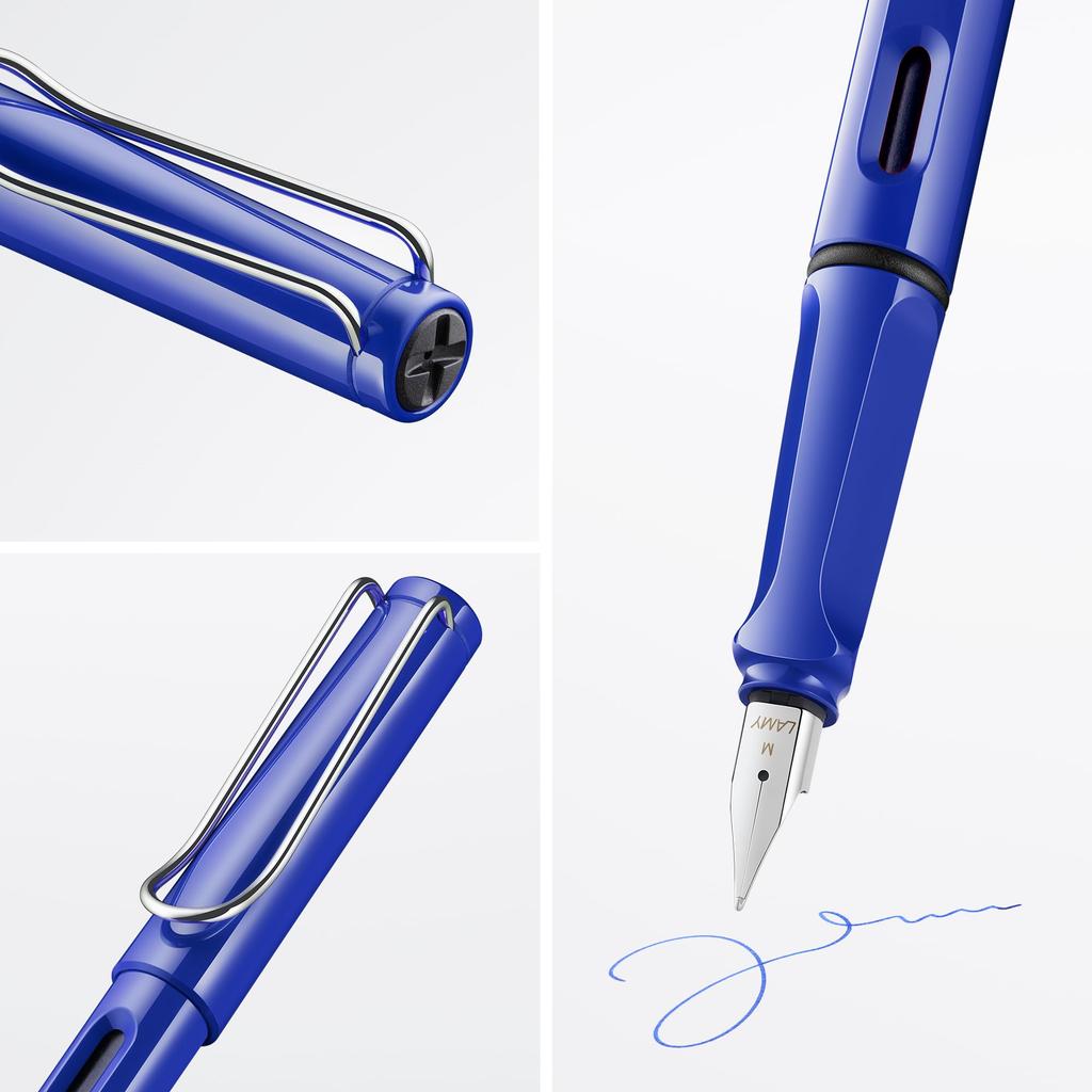 LAMY Safari Blue Fountain Pen Ergonomic Grip and Polished Steel Size M Ideal for Writing and Calligraphy Includes LAMY T10 Blue Ink Cartridge - Nib, -