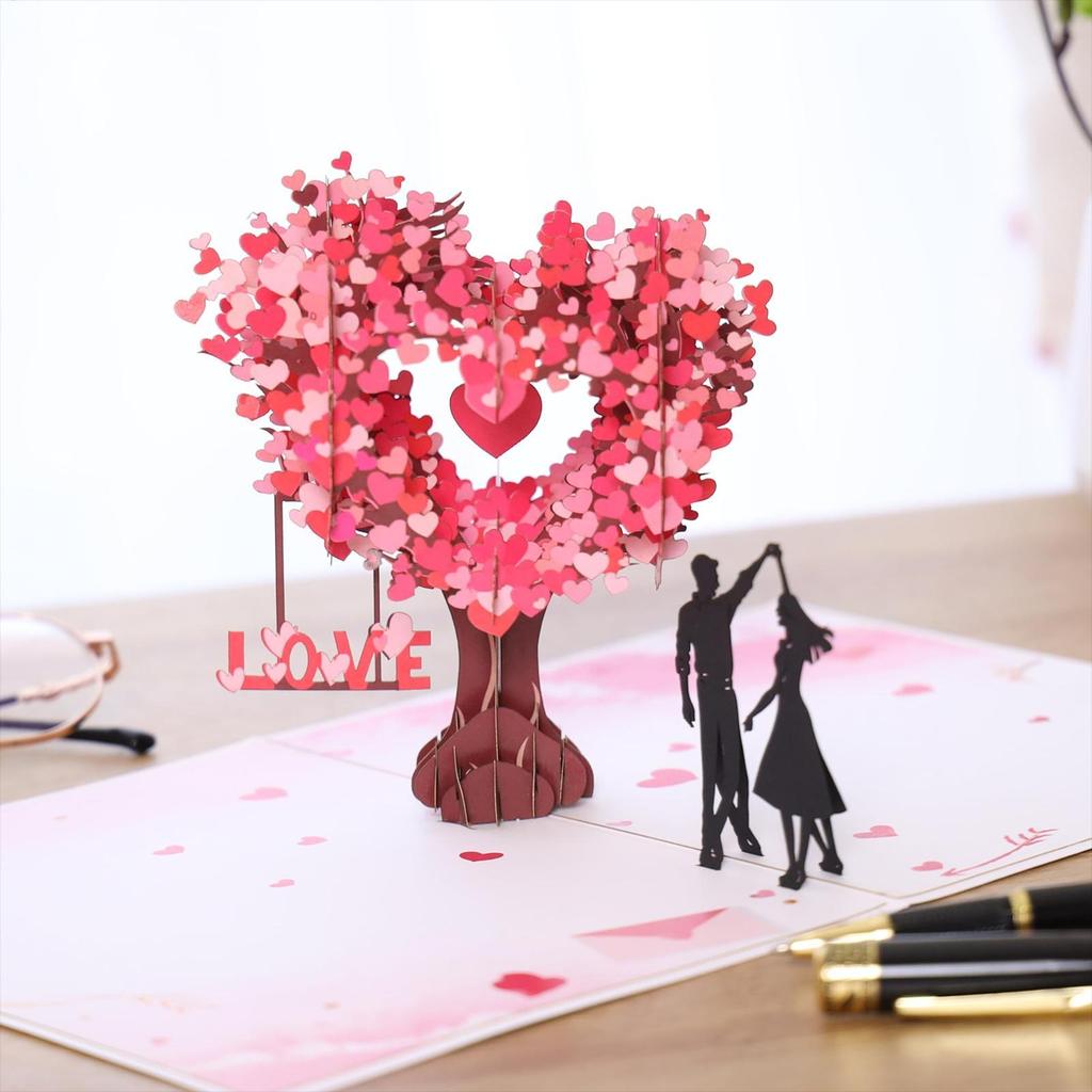 3D Love Tree Valentine'S Day Greeting Card with Envelope Romantic Paper Love Heart Tree Design for Wedding New Year Gift Card