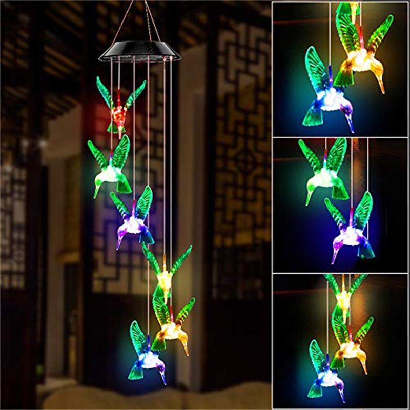 1PC LED Color Changing Butterfly Mili Ball Hummingbird Solar Wind Chime Outdoor Waterproof Decoration Birthday Gift