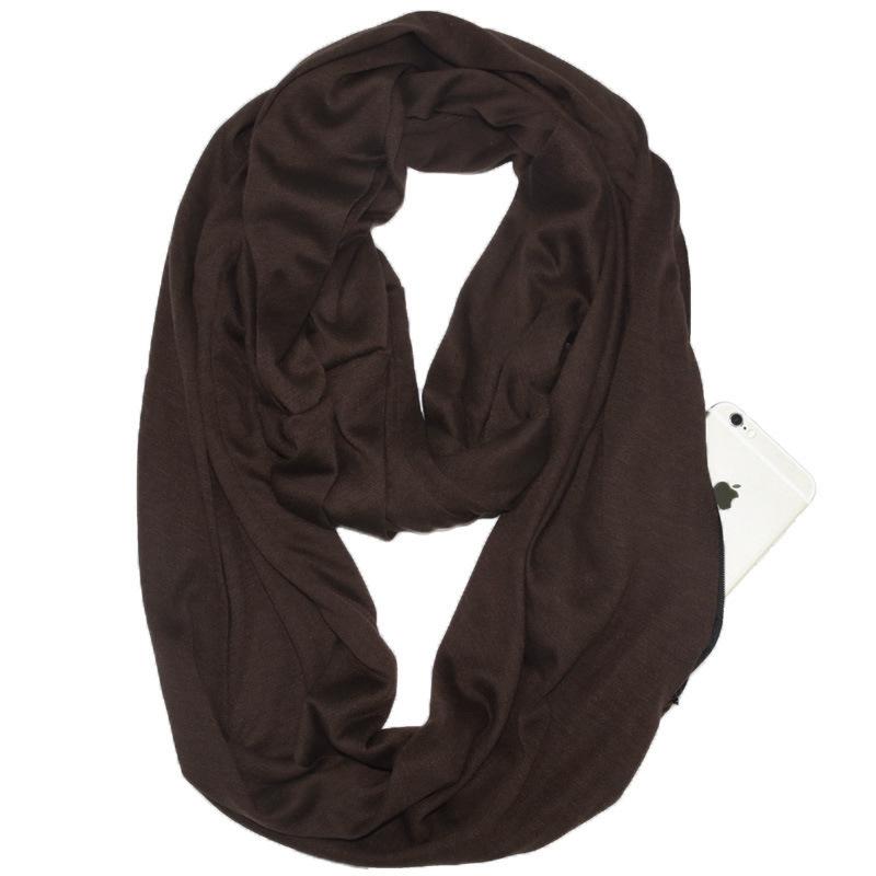 Solid Color Infinity Scarf with Storage Pocket for Women