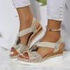 Trendy Slope Heel Sandals 2024 Summer Design Sense Snake Pattern Metal Decoration Comfortable Casual Middle Heel Sandals Traf
