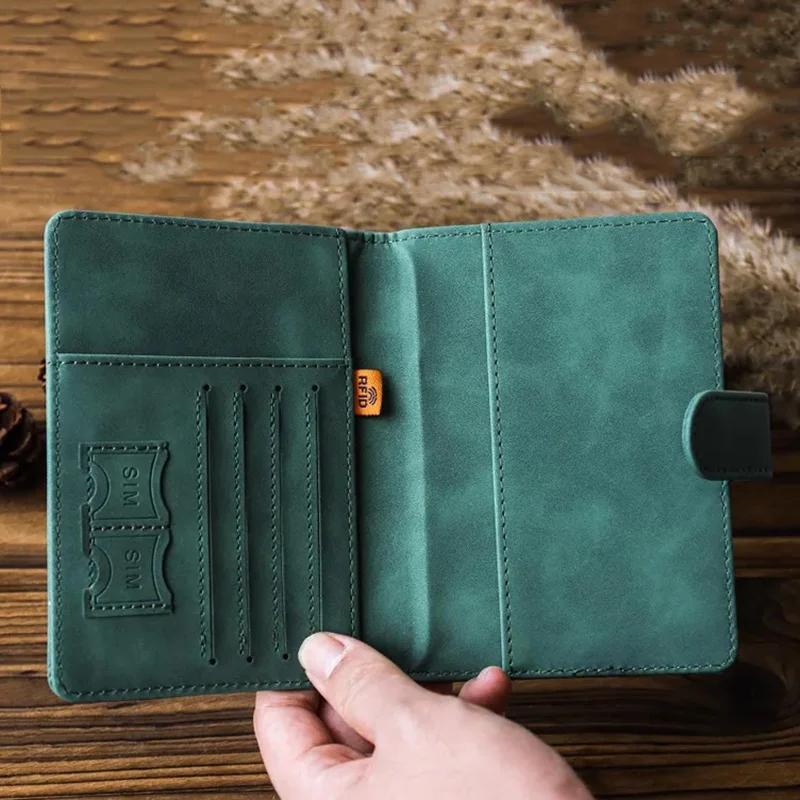 Men Women Nubuck Leather Passport Cover Travel Mad Holder Case Ticket Wallet with Credit Card Holder Protector Cover