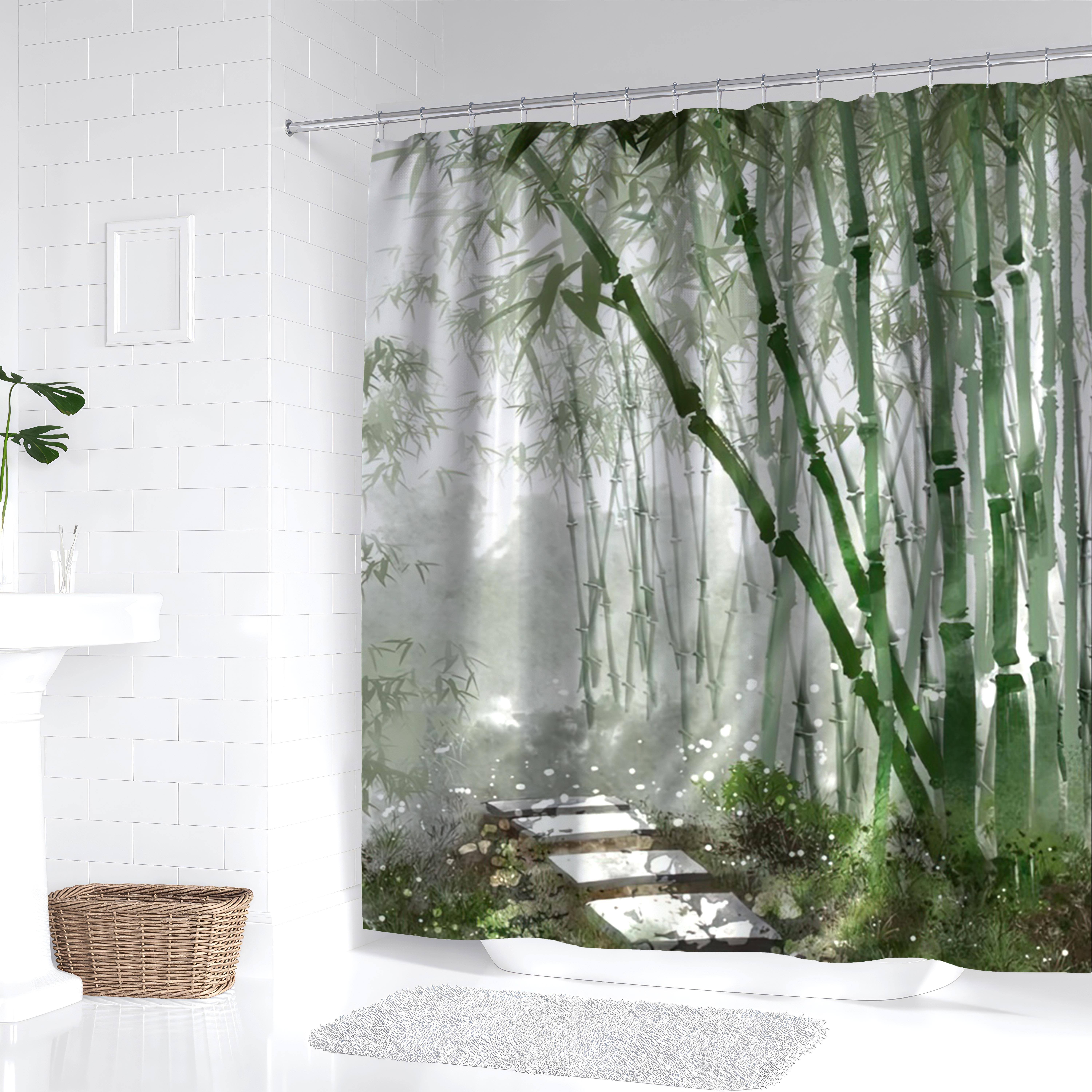 

1Pc Shower Curtain - Lush Green Bamboo Forest With Dappled Sunlight, Perfect For Bathroom Decoration, Bringing The Tranquil W60H190(CM)-1 Pcs
