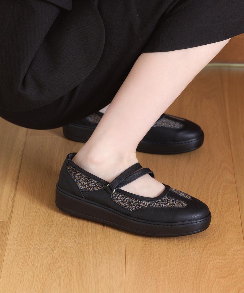 Gisse Genuine Leather Mod Knitting Mary Jane Flats Gis-46271