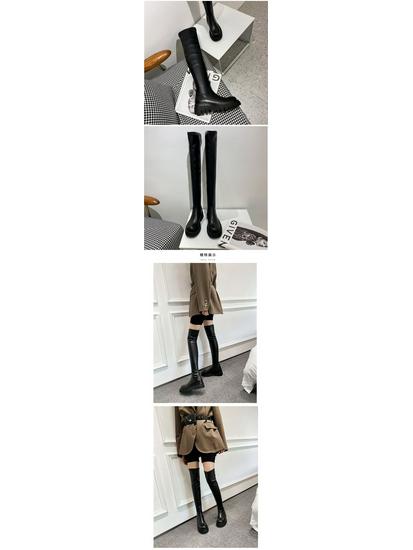 Women's Over-the-Knee Stretch Boots, 2025 Autumn/Winter, Slimming, Round Toe, Flat To Mid-Heel with Thick Sole.