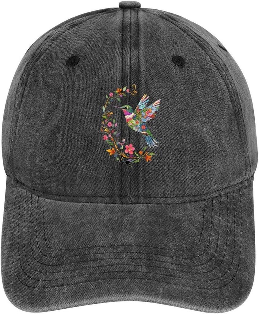 Kolibri Blumendruck Baseballkappe Verstellbar Denim Gewaschen Lässig Sommer Sonnenschutz Unisex Hut
