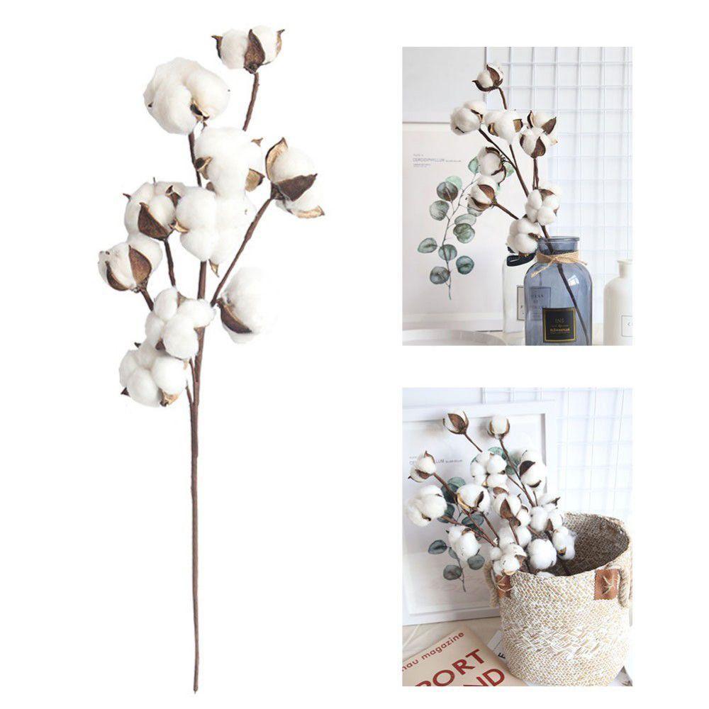 10 Heads Fake Flower Home Decor Floral Branch Cotton Stem Dried Cotton Flower Artificial Plants