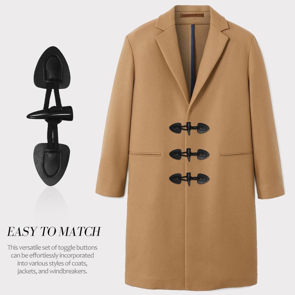 NUOBESTY 4 Pairs Pu Leather Sew-on Toggles Closures Vintage Sew-on Toggles with Horn Buttons Sewing Accessories for Knitwear Windbreaker Padded DIY