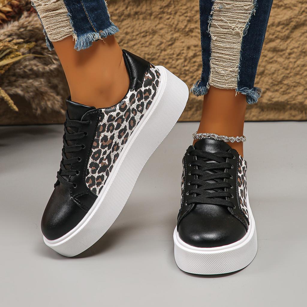 Women Sneakers Casual Leopard Print Flat Bottom Women Shoes Thick Heel Spring Autumn Sneakers Women Low Top Slip-On Loafers