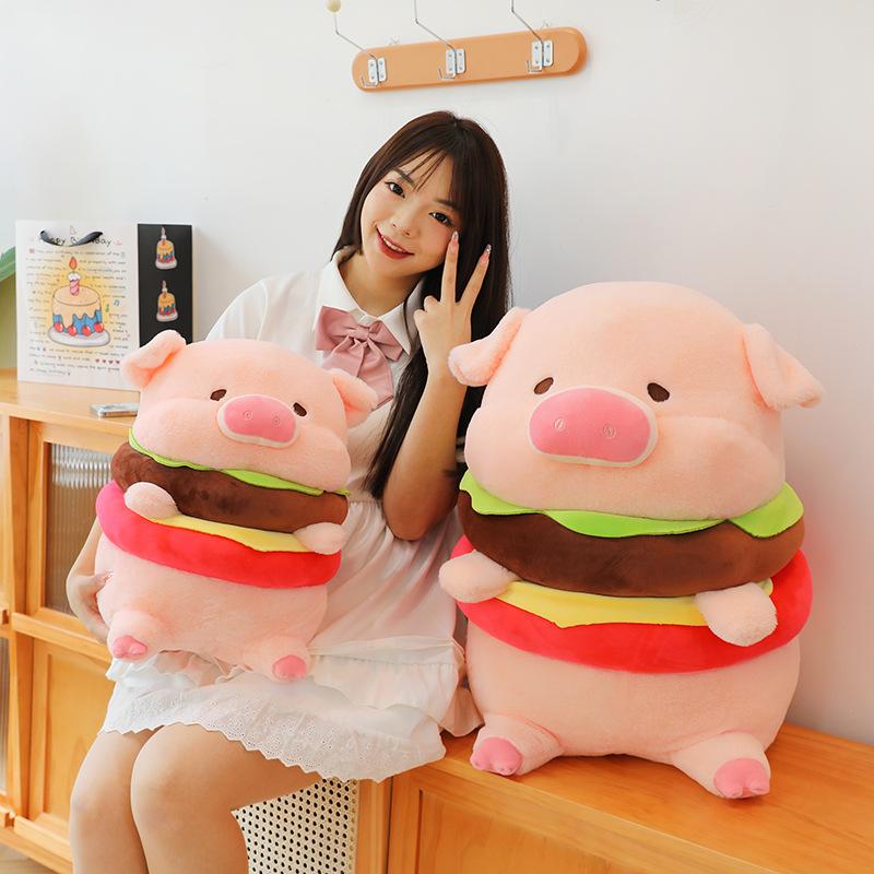 Cute Burger Pig Plush Toy Creative Little Pink Pig Doll Wedding Doll Birthday Gift Children's Companion Doll