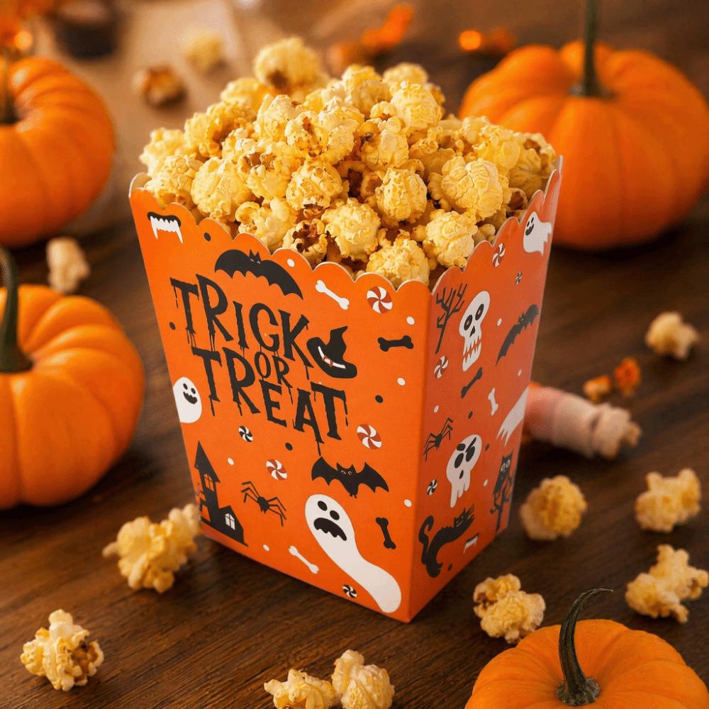 10PCS Decorative Popcorn Boxes Black Bat Spider Pattern Gift Packing Boxes Paper Material Novelty Party Favor Boxes
