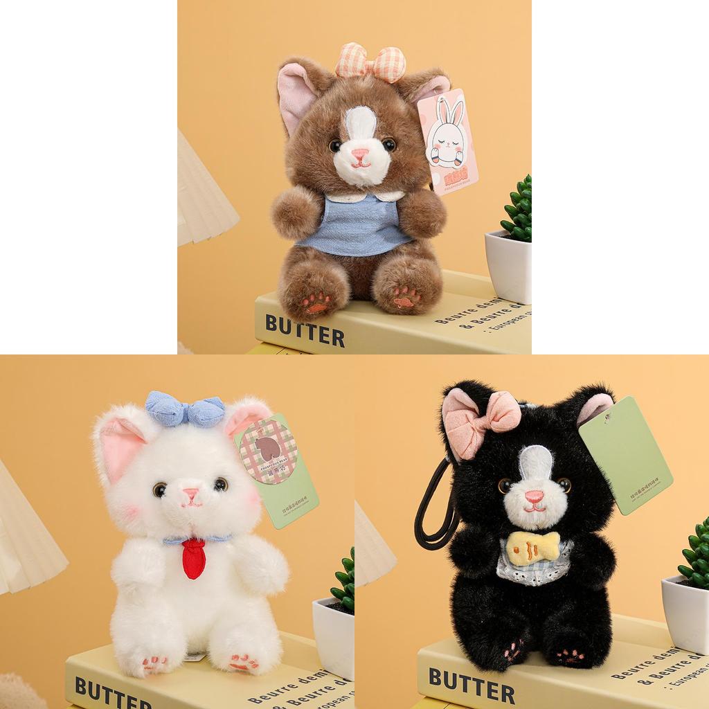Momo Family Plush Keychain Cute Cartoon Cat With Butterfly Bow For Girls And Teens