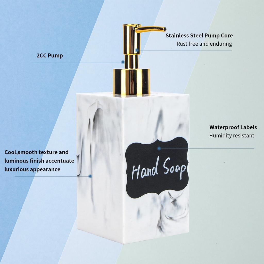 Luxurious Marble Finish Bottles 500ml Set of 2 with Gold Pumps Waterproof Labels Perfect for Bathroom Storage of Lotion White - - & - Countertop,