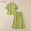 ZANZEA Women Short Sleeve Blouse and Skirts Summer Two Piece Suit Sets
