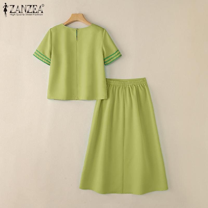 ZANZEA Women Short Sleeve Blouse and Skirts Summer Two Piece Suit Sets