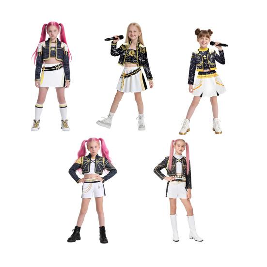 Kids Halloween Demon Hunters Performance Costume Cosplay Outfits for Dance Stage Role Play Soft Comfortable Vibrant Stage Wear for Christmas Birthday