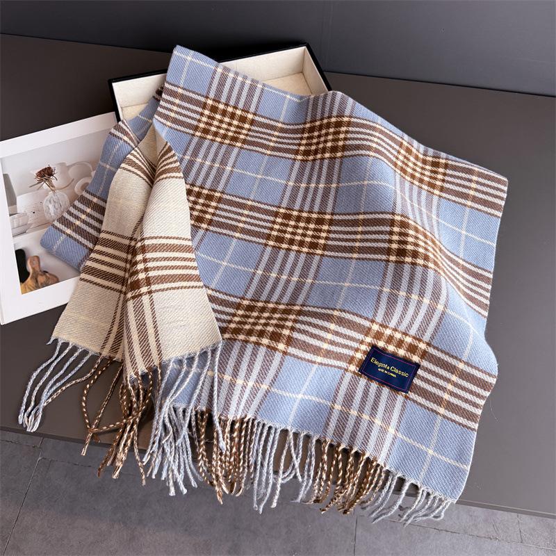 Couple Student Plaid Autumn And Winter Warm Scarf Women'S Shawl Versatile Commuter Fringed Fine Sand Imitation Cashmere Scarf