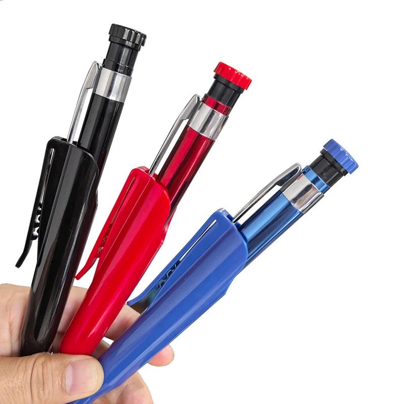Red Black Blue 2.8mm All Metal Woodworking Automatic Pencil Set with Pen Cover 2B Lead Deep Hole Marking Engineering Drawing Pen