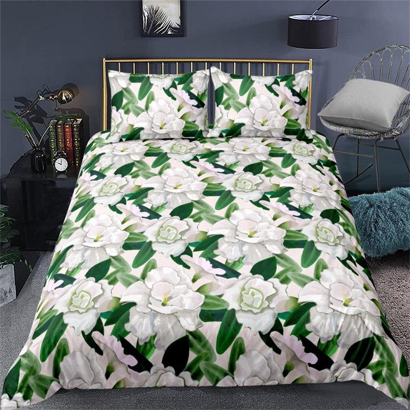 Vibrant Botanical Floral Duvet Cover Twin Size Lotus Flower Leaves Bedding Set Soft Tropical Palm Tree Quilt Cover Pillowcases