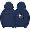 Attack on Titan Unisex Fleece Hoodie Front Japanese Text, Back Wings of Freedom Logo Autumn Winter Casual Pullover