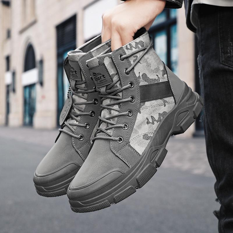 High Top Boots for Men Fashion Camouflage Design Ankle Boots Breathable High Top Canvas Boot Lace-Up Non-Slip Men Platform Boots