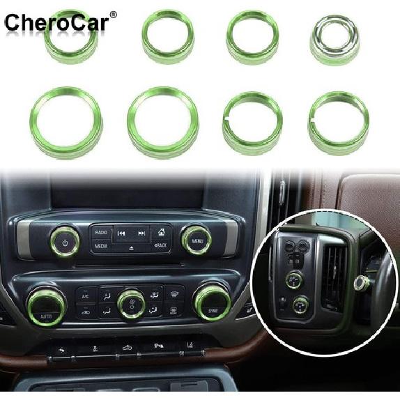 Green Radio AC Knobs Air Condition Switch Button Trim for Chevy Silverado 14-18