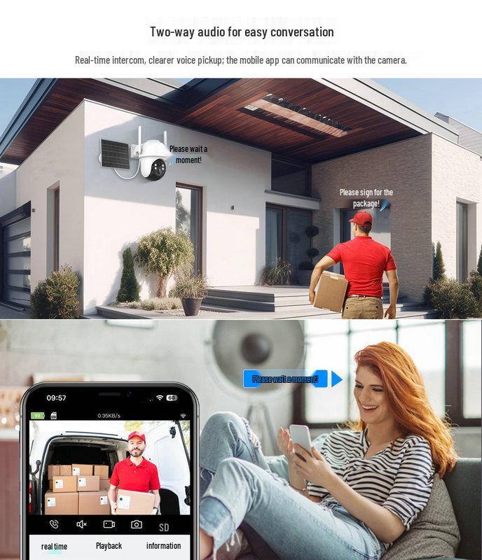 Solar-Powered PTZ WiFi Surveillance Camera with Low Power Consumption and Mobile Remote Access