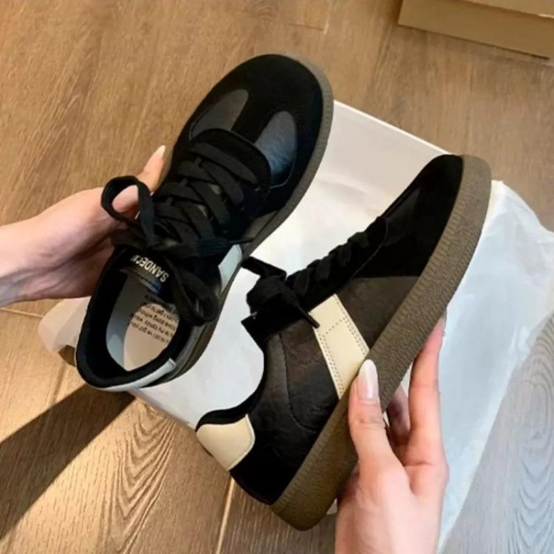 

College style thick-soled color matching little white shoes women s spring new casual shoes student running round head board shoes 35 чёрный