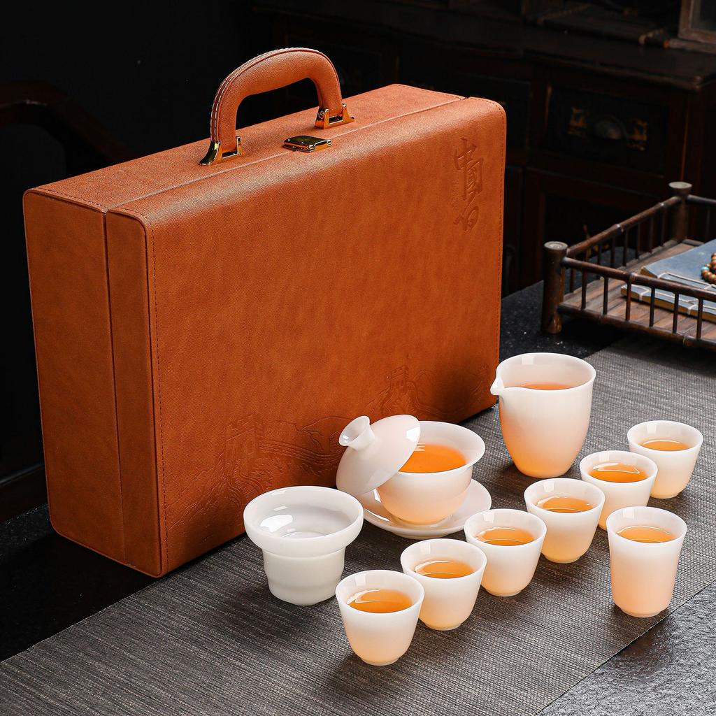 Light luxury ice jade porcelain jade tea set gift box set gift high-end merchandise business gifts merchandise souvenir gift