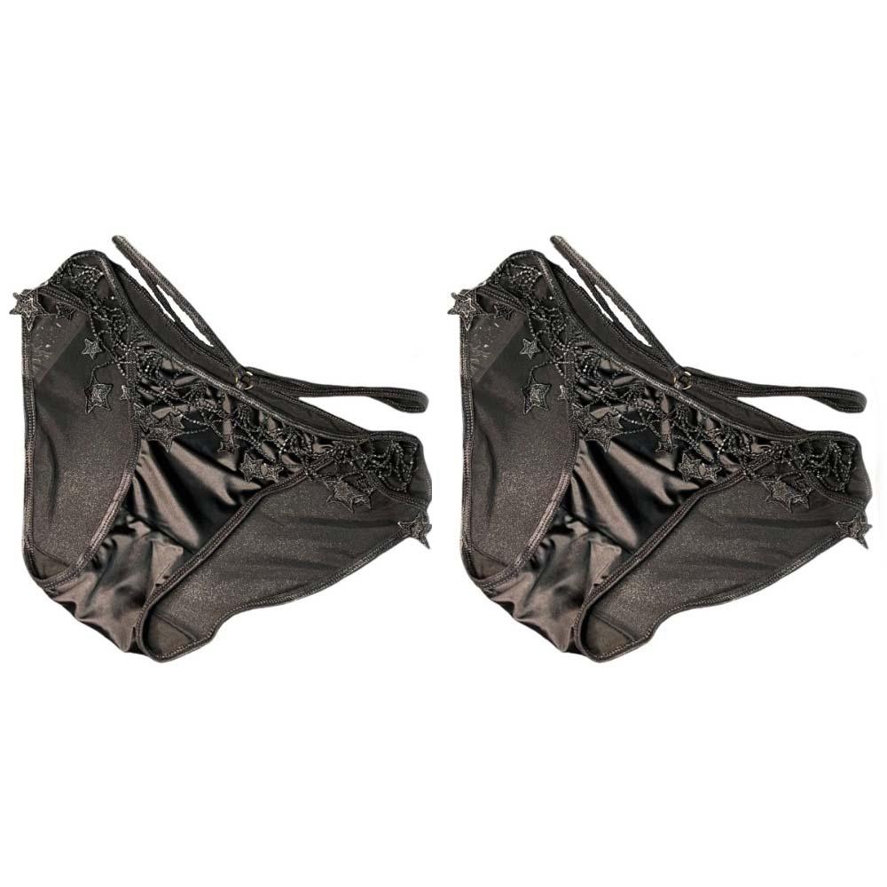 

2Pcs Sweet Satin Silk Panties Thin Strap Low Waist Briefs Fashion Lace Mesh Underpants Female чорний