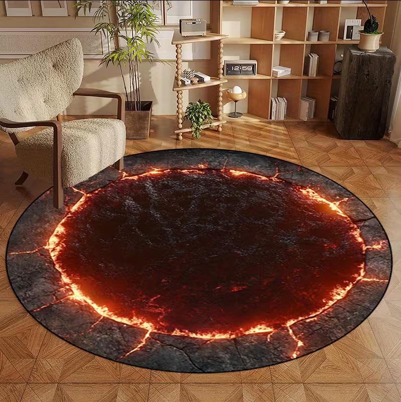 Dangerous 2D Lava Crack Printe Round Rug Carpet Floor Mat Door Mat Entrance Mat for Home Decoration Bedroom Decoration