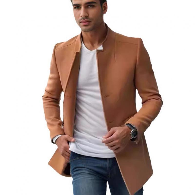 European Size Men's Spring/Fall Slim Fit Woolen Coat - Solid Color Youth Suit