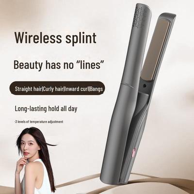 Wireless Charging Negative Ion Mini Hair Straightener and Curler for Women's Home Use - Prevents Hair Damage.