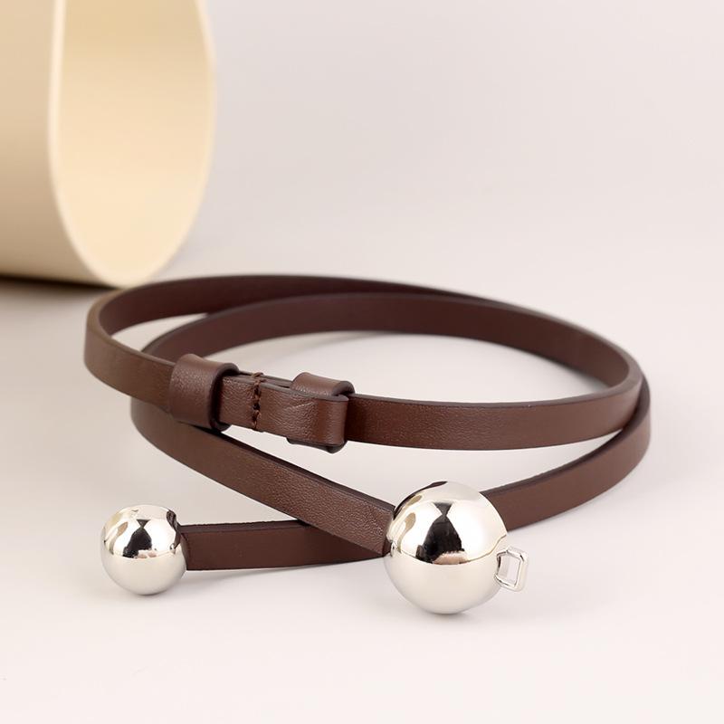 Leather Thin Belt Women'S Small Gourd Buckle Casual Decoration With Dress