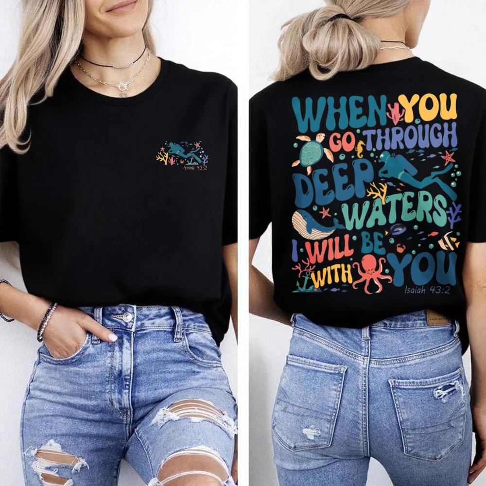 

Ocean Theme Bible Verses Women s T-shirt Casual Short-sleeved Fashion Whale Print T-shirt Summer Top for Her M