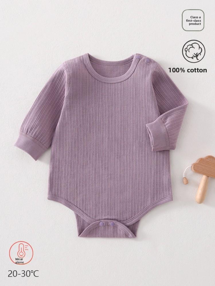 Baby Cotton Long Sleeve Footed Romper With Bone Free Jacquard Design For Newborns And Infants
