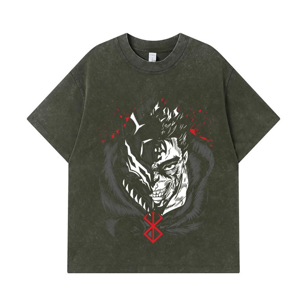 275 GSM Gewaschene T-Shirts 100% Baumwolle Berserk V9 Druck Unisex Schweres Baumwoll-T-Shirt