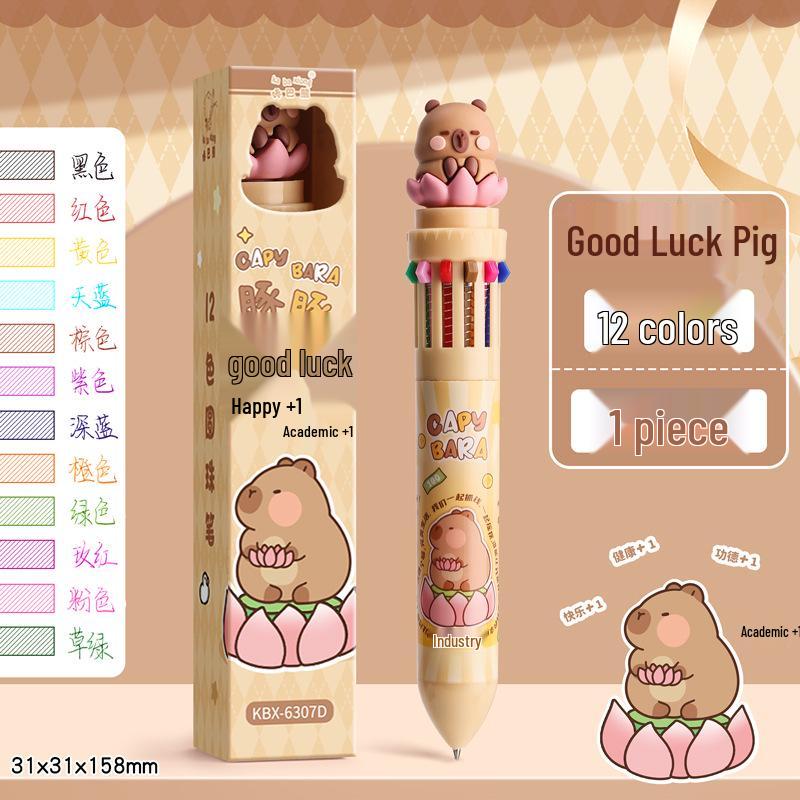 12-Color Push-Type Cartoon Ballpoint Pen: Cute, Multifunctional Medium Oil Pen