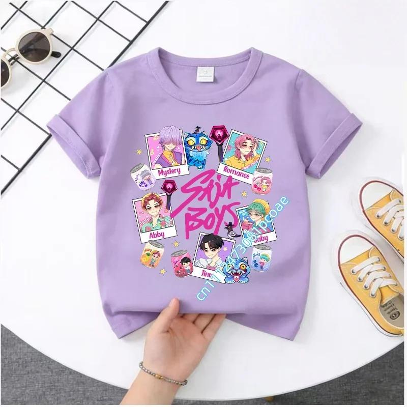 2026 New K-POP Saja Boys Print Short-Sleeved Spring Family Clothing for Boys and Girls Cute Cotton T-shirt for Boys and Girls