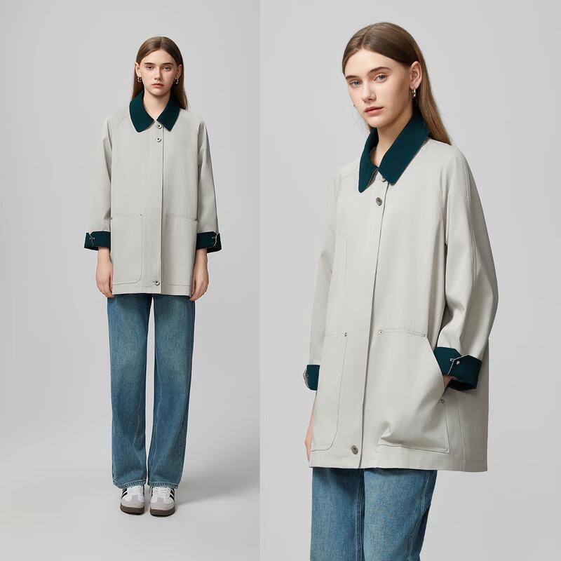 Women's Color-Blocked Mid-Length Long-Sleeve Trench Coat