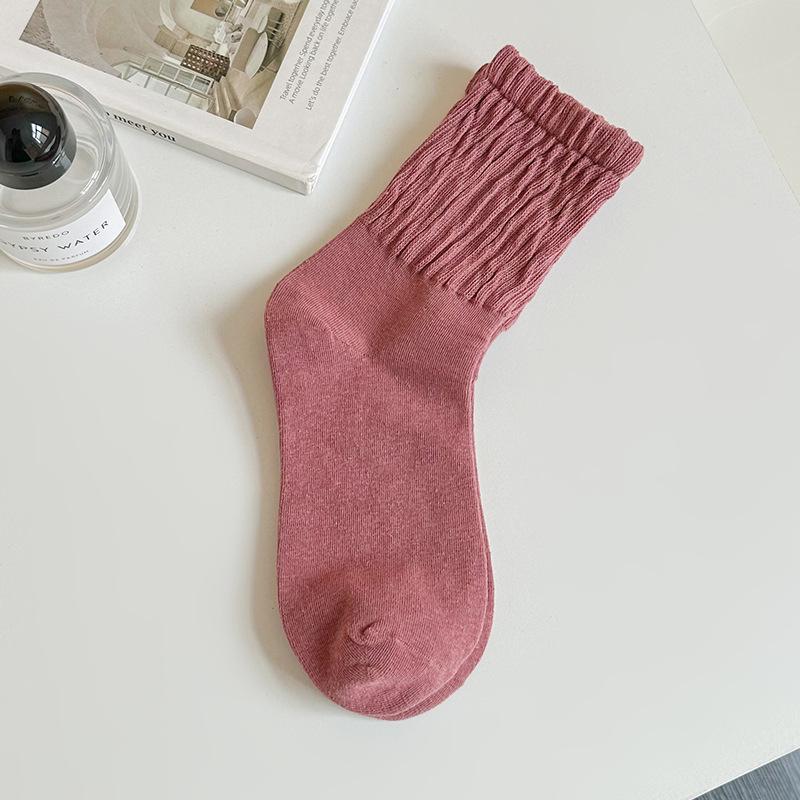 Female Spring and Autumn Pure Color Sweet Bubble Mouth Loose Tube Cotton Socks